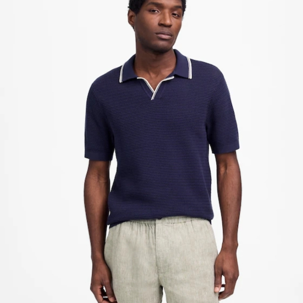 Madewell Johnny-Collar Sweater Polos M Medium Navy Blue Nv098